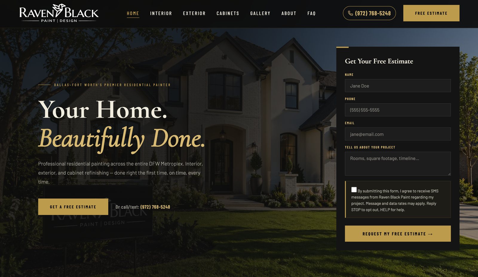 The Raven Black Paint website, showing the home page.